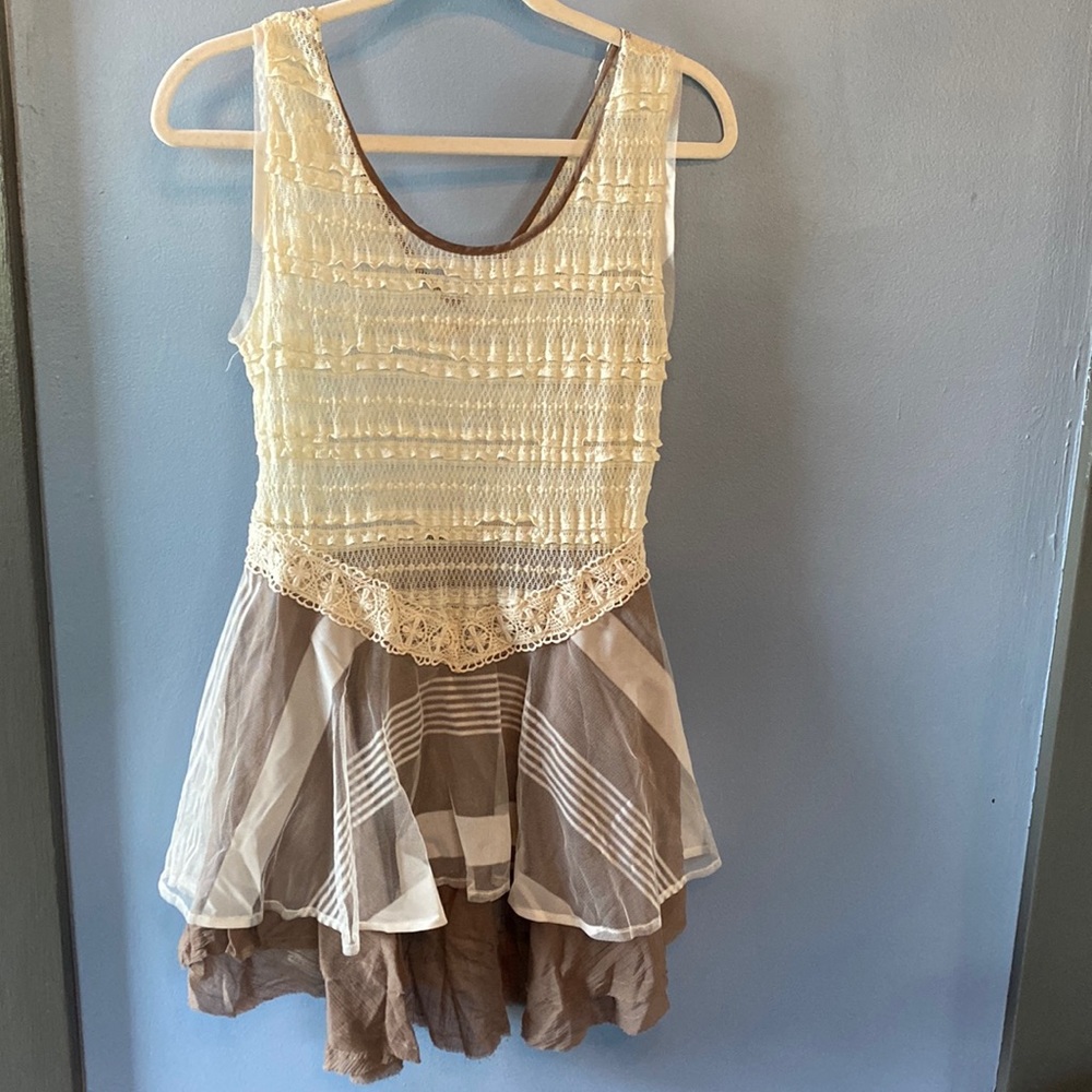 Ryu long sheer tank top with fabric layers.  Medium